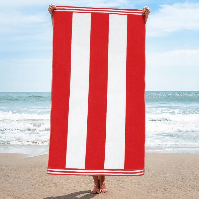 Miranda Haus Winslow Oversized Cabana Stripe 2 Piece Beach Towel - Red