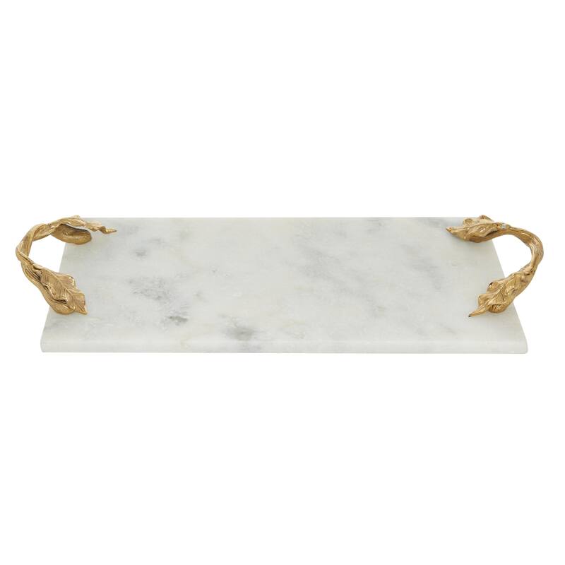 Marble Oval or Rectangle Living Room Decor Tray with Gold Leaf Handles - White or Black - Roche River Decor