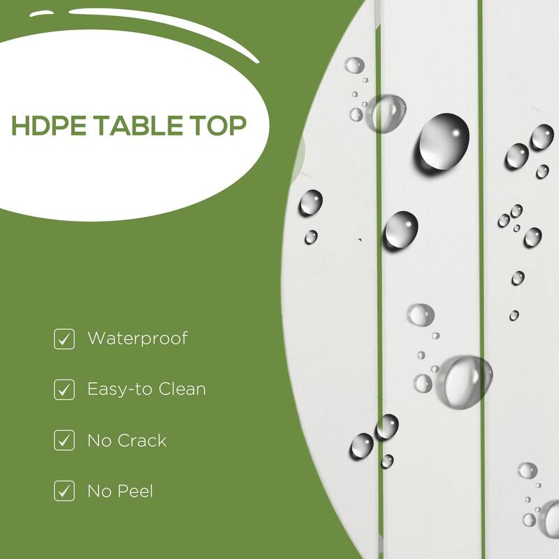Outsunny Round Patio Table with Umbrella Hole, Outdoor Dining Table for 4 People, Aluminum Frame and Slatted HDPE Tabletop