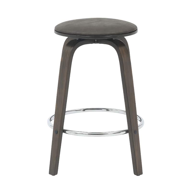 Leather Counter Stool Swivel Round Seat Poplar Wood Frame Iron Foot Rest