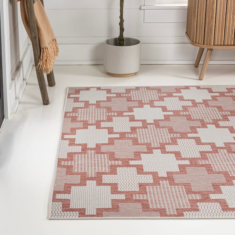 JONATHAN Y Lior Modern Geometric Tile Pattern Salmon/Cream Indoor/Outdoor Area Rug