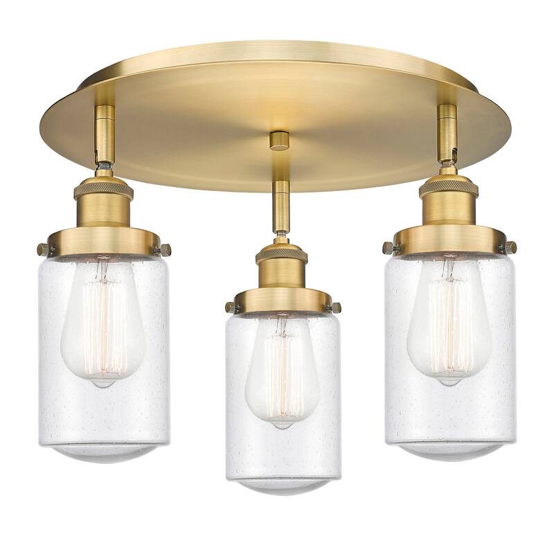 Innovations Lighting Dover - 3 Light 16" Flush Mount - Brushed Brass/Seedy