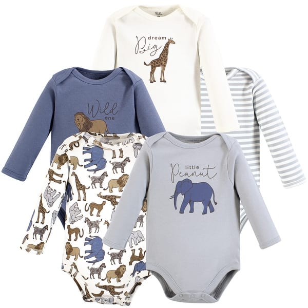 slide 1 of 1, Touched by Nature Boys Organic Cotton Long-Sleeve Bodysuits, Classic Safari 0-3 Months - Classic Safari