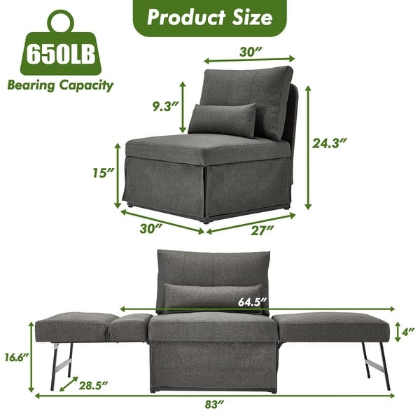 dimension image slide 0 of 5, 5-in-1 Convertible Multi-fuction Sofa Chair Bed Sleeper