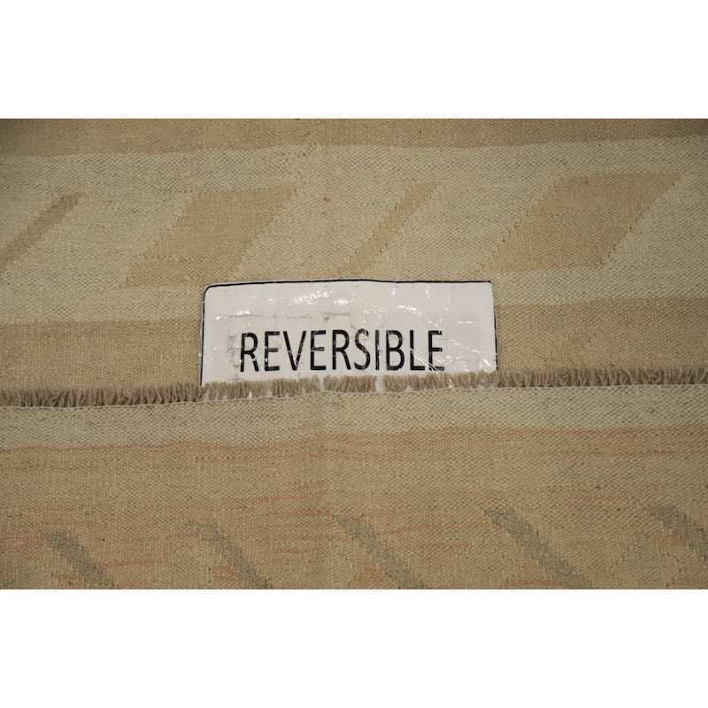 Hand Woven Oriental 100% Wool Carpet Southwestern Tribal Beige & Ivories Kilim Area Rug - 7' 7'' X 4' 11''