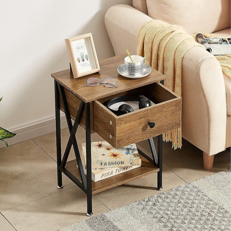 VECELO Modern Nightstand 1-Drawer with Storage Shelf, End Table/Side Table