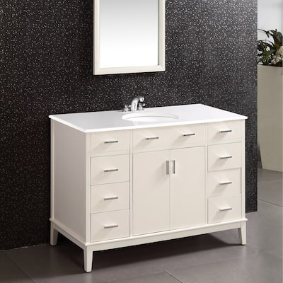 WYNDENHALL Oxford 48 inch Contemporary Bath Vanity with White Engineered Quartz Marble Top