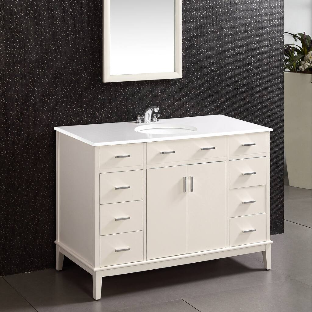 WYNDENHALL Oxford 48 inch Contemporary Bath Vanity with White Engineered Quartz Marble Top