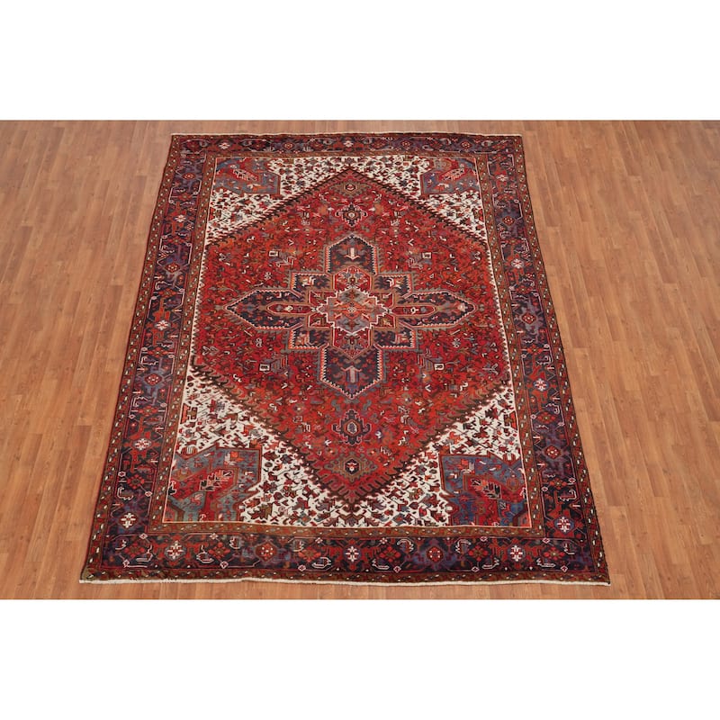 Hand Knotted Oriental 100% Wool Carpet Traditional Medallion Red Heriz Area Rug - 11' 0'' X 8' 5''
