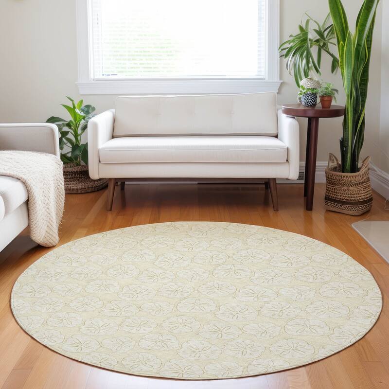 Premium Washable Super Soft Coastal Seashell Imprints Mayfield Rug - Sand - 8' x 8' - Round