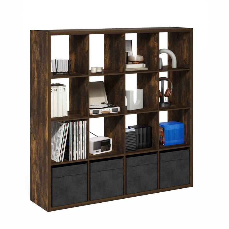 Furinno Cubicle Open Back Decorative Cube Storage Organizer, 16-Cube, White