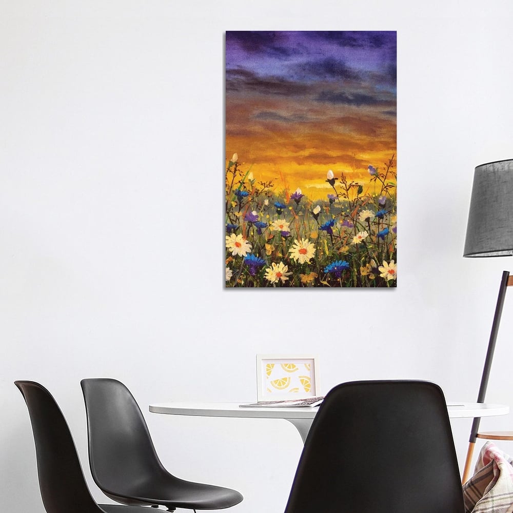 iCanvas "Flowers Field White Daisies Flowers Blue Cornflowers Oil Painting" by Valery Rybakow Canvas Print