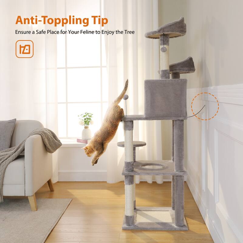 63" Indoor Large Cat Tree Cat Tower with Scratching Pad and Cozy Condo