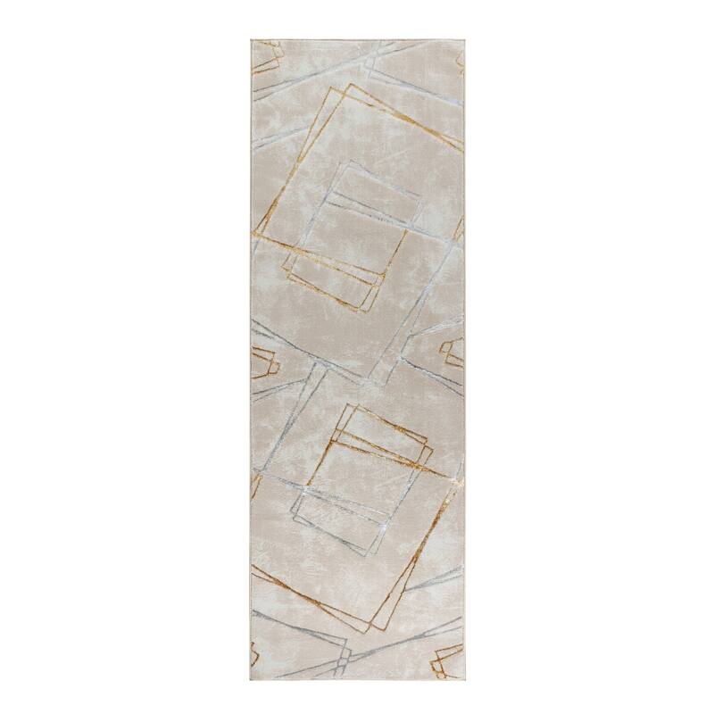 Maz Collection Beige/Gray/Yellow Contemporary Lines Area Rug