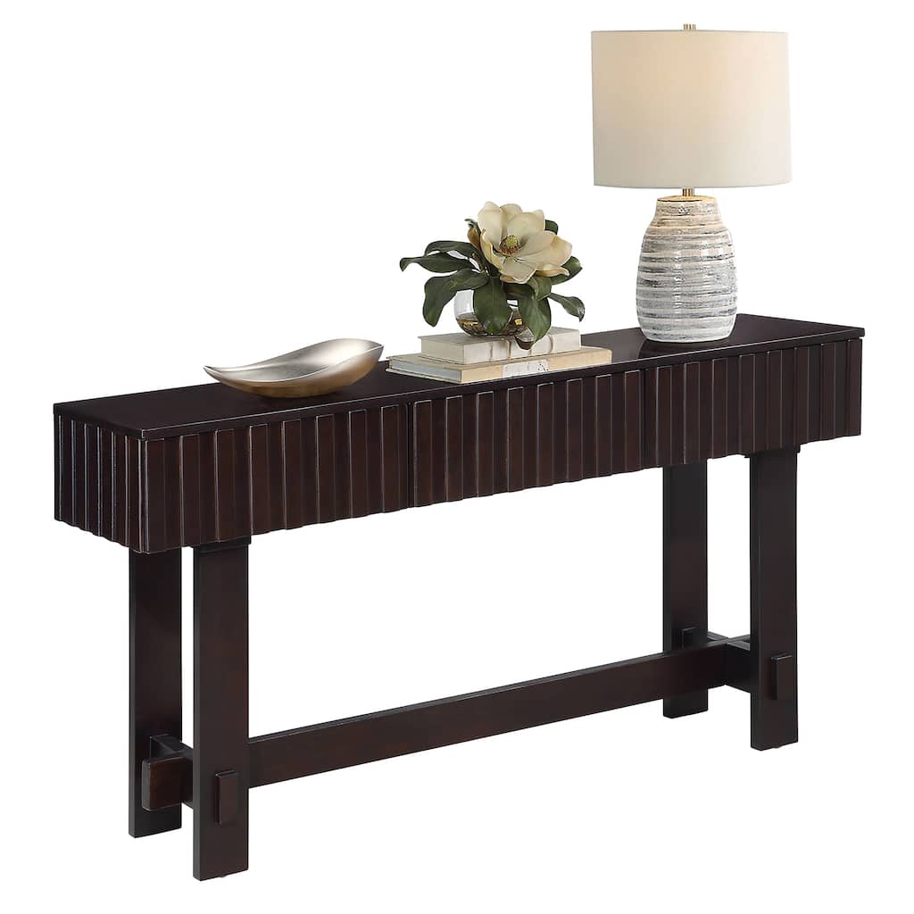 52" Mid-Century Farmhouse Fluted Console Table with Wood Legs