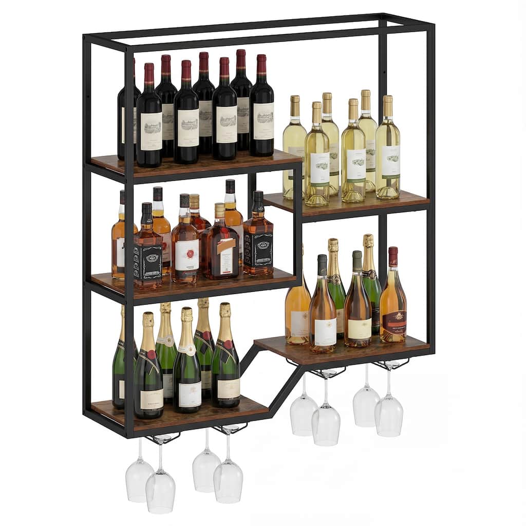 Gymax Wall Mounted Wine Rack 6-Tier Hanging Bar Shelf w/ Bottle