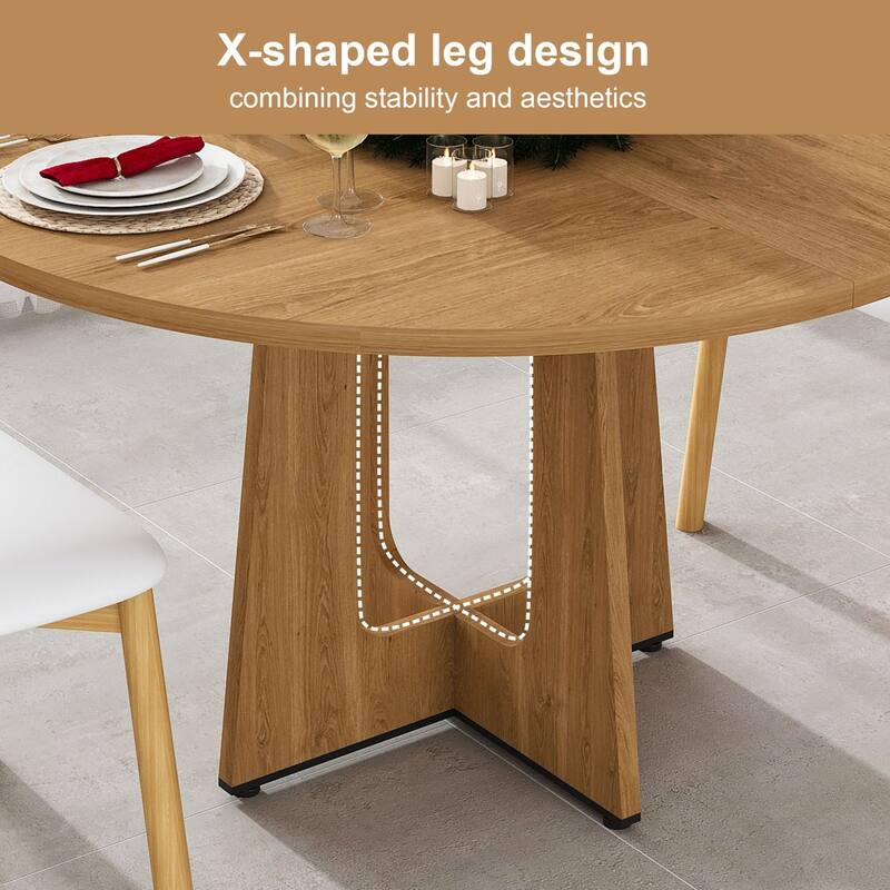 47.24" Farmhouse Round Wooden Dining Table with Oak Finish