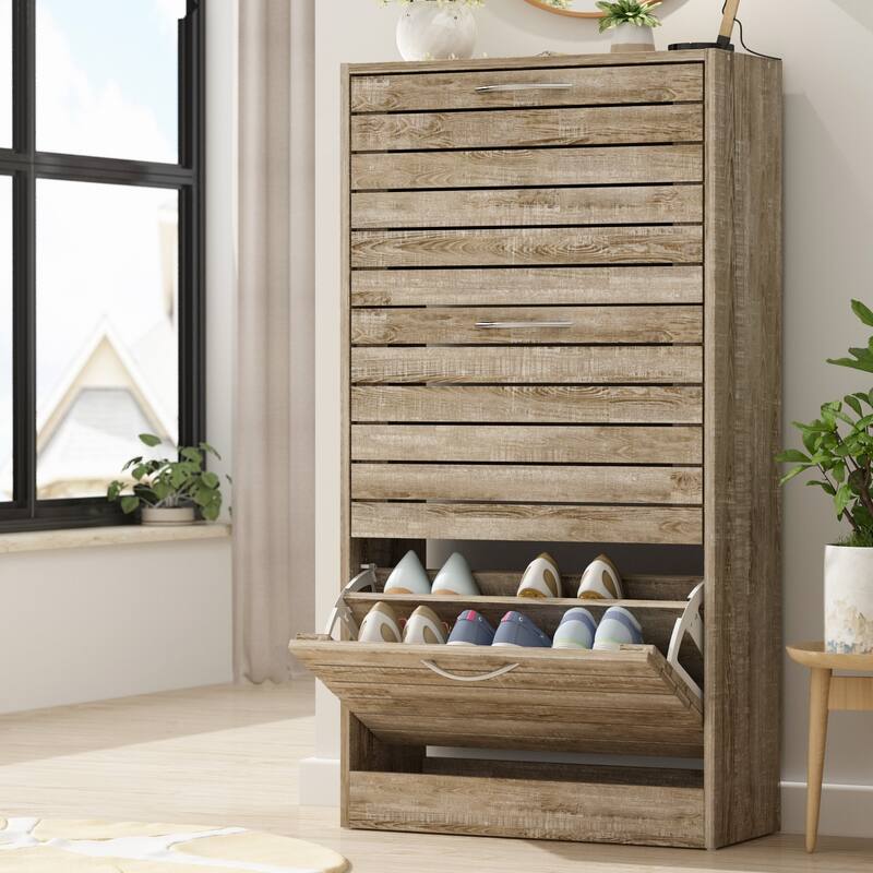 Shoe Cabinet with Flip Drawer for Entryway Rack Storage Organizer