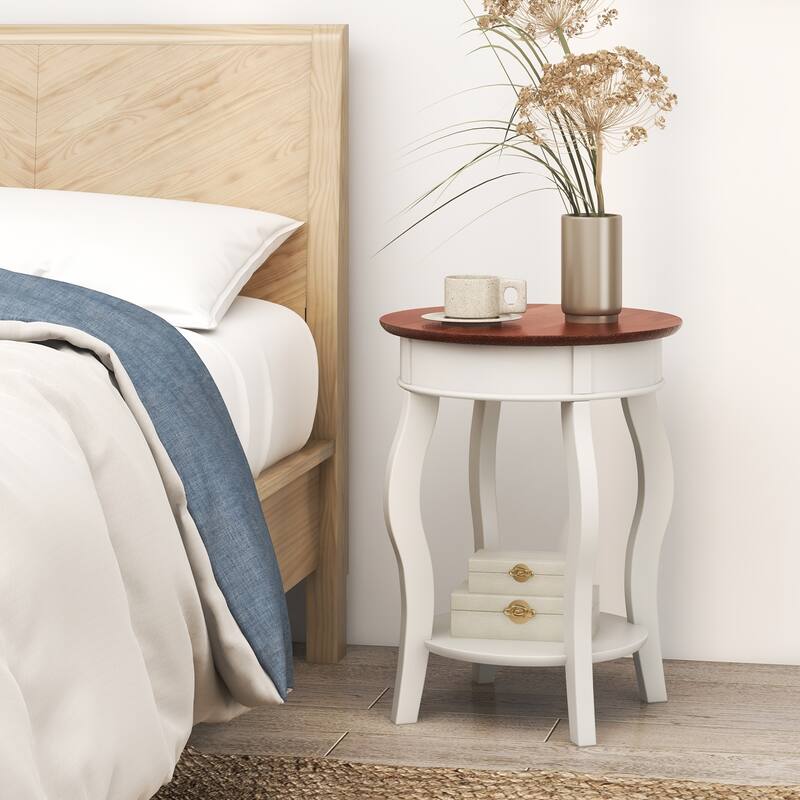 Gymax 2-Tier Side Table w/ Storage Wooden Nightstand & Shelf & Solid