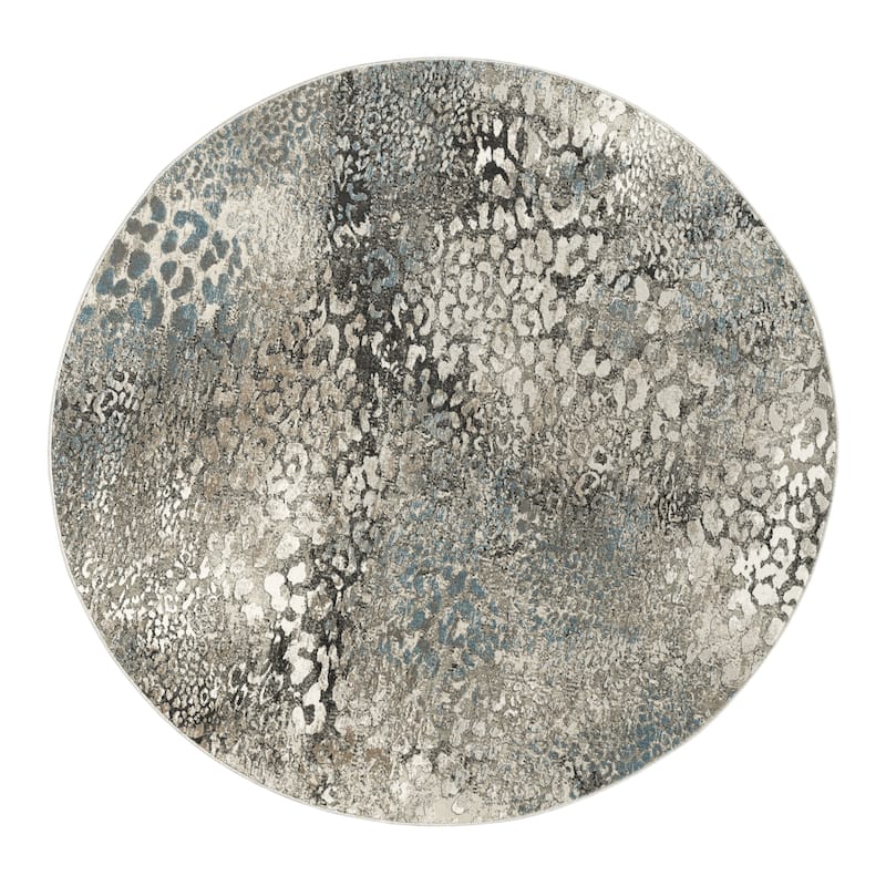 N Natori Serengeti Leopard Area Rug - 6'7" Round - Silver/Blue