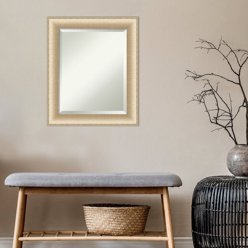 Beveled Bathroom Wall Mirror - Elegant Brushed Honey Frame