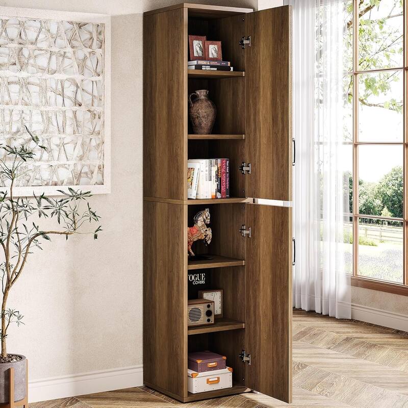 White/ Nature Wood Storage Cabinet with 2 Doors and 6 Shelves