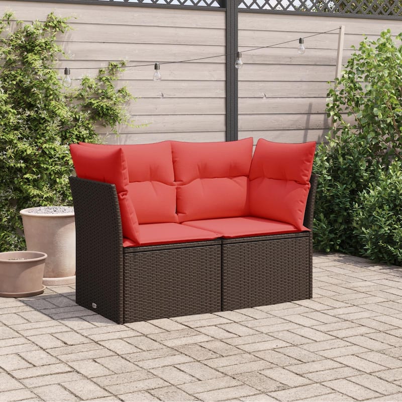 vidaXL Patio Sofa with Cushions Outdoor Seating Poly Rattan Black/Gray/Brown - Brown form-3