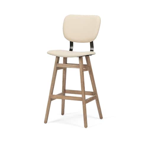 Haden 30.25" Seat Height Cream Upholstered Seat Brown Wood Frame Stool