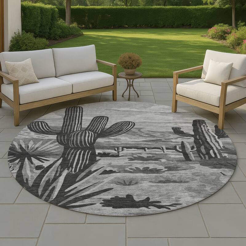 Machine Washable Indoor/ Outdoor Southwestern Mesa Chantille Rug - Gray - 8' x 8'