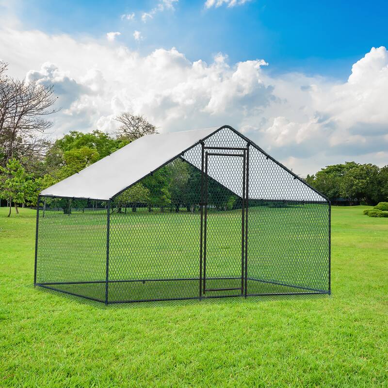 6.5 x 10 ft Metal Chicken Coop, Waterproof Poultry Cage for Backyard - Black