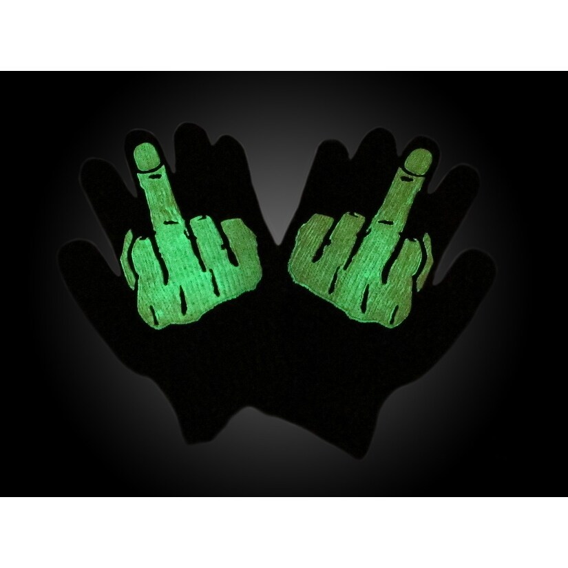 Shop Glow In The Dark Middle Finger Knit Work Gloves Biker Osfm