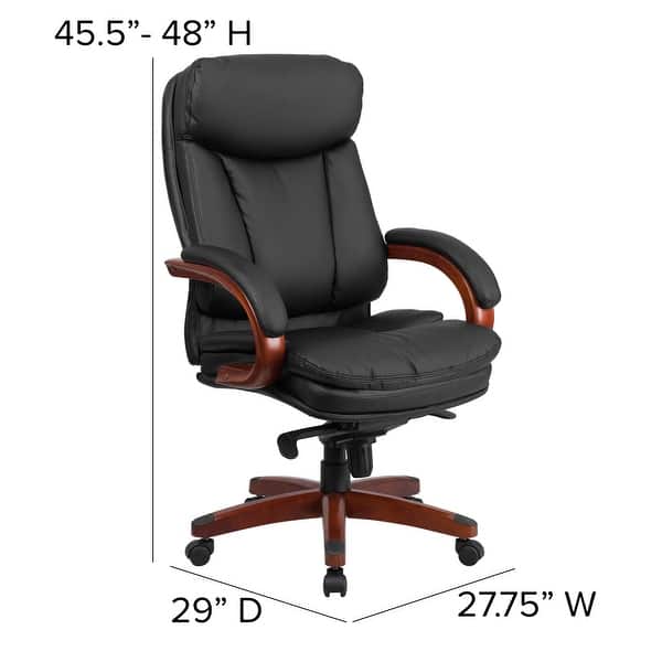 High Back Bonded Leather Executive Swivel Chair With Synchro Tilt Mechanism Mahogany Wood Base And Arms Overstock 10707609