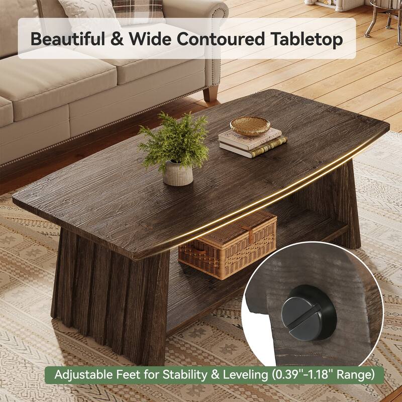 Rustic Solid Wood Coffee Table, 47-Inch Coffee Table with Storage