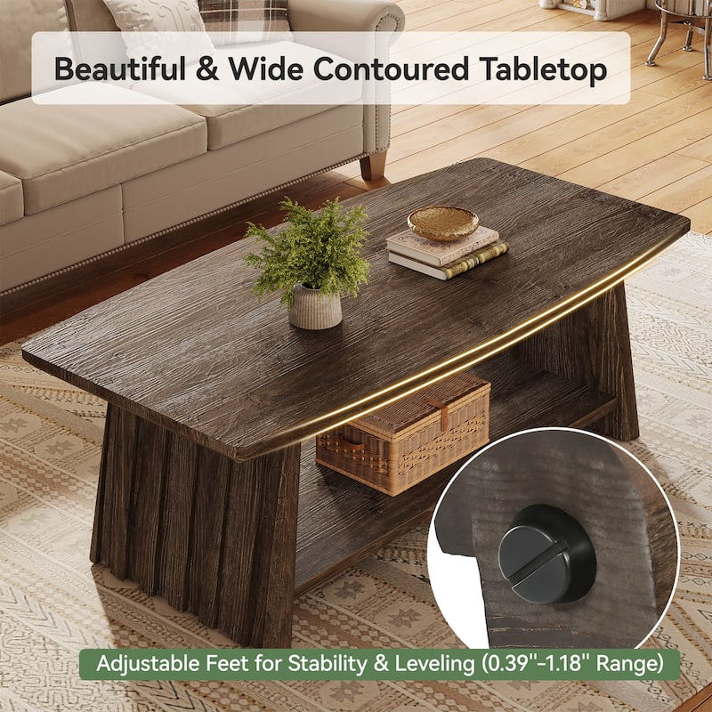 Solid Wood Coffee Table with Storage, 2-Tier Center Accent Table for Living Room Lounge Apartment