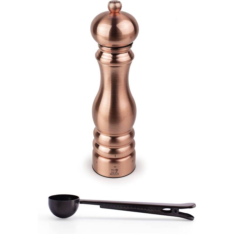 Peugeot Paris Chef u'Select Stainless Steel 22cm 9 inch Pepper Mill, Copper - With Stainless Steel Spice Scoop/Bag Clip - COPPER - 2 Piece