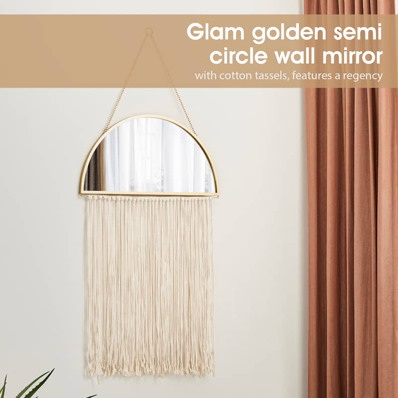 Glitzhome Regency Modern/Boho Metal Semi-moon Specialty Wall Mirror With Tassels Drawing Room Bedroom Decor