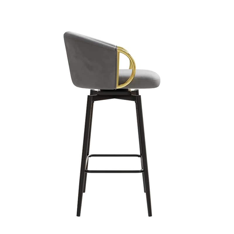 Velvet Bar Chair Set of 2, 360° Swivel Bar Chairs with Metal Legs, Upholstered Counter Height Bar Chairs w/Anti Slip Pads