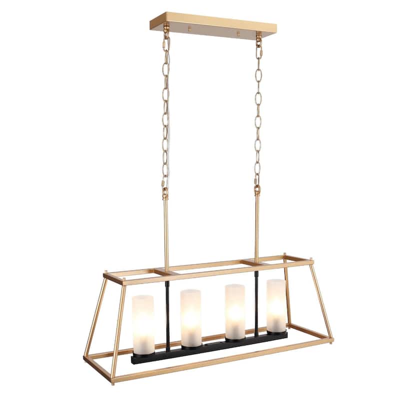 Modern Glam 4-Light Gold Linear Chandeliers Kitchen Island Lights for Dining Room - 28.5"L x 9"W x 19.5"H