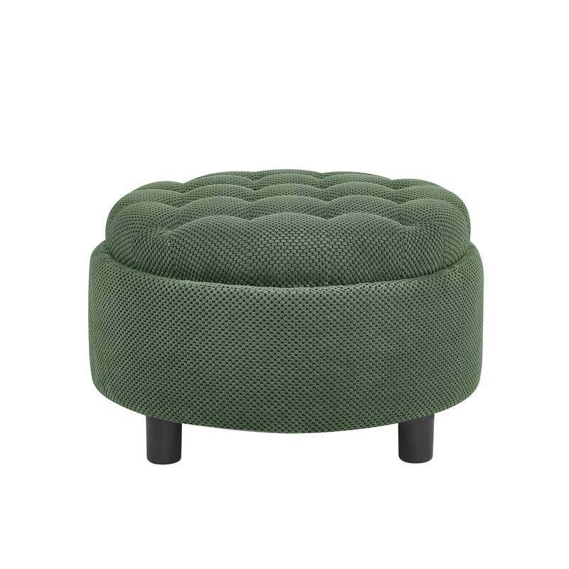 25"Round Storage Ottoman with Tray,ModernTufted Fabric Circle Coffee Table with Storage,Upholstered Ottoman with Removable Top