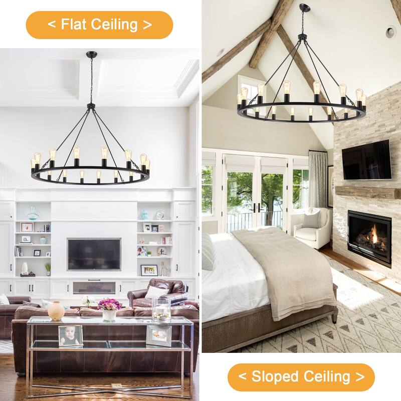 16-Light Farmhouse Chandelier , 47.24 In Wagon Wheel Chandelier for Dining Room Living Room Bedroom Kitchen
