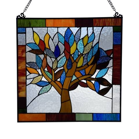 River of Goods Tiffany Style Mystical World Tree Stained Glass 18-inch Window Panel - M