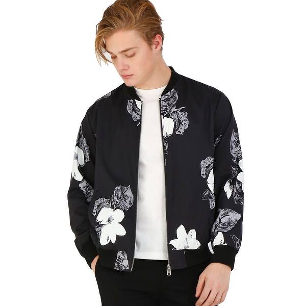 Shop Men Bomber Jacket Floral Print Zipper Casual Flight