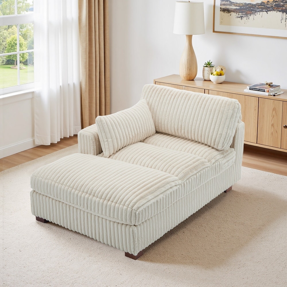 41" W Plush Corduroy Chaise Lounge with Pillows