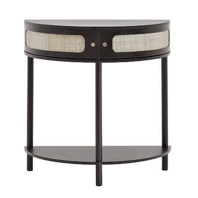Rattan Console Table with Storage Drawers, Rattan Entryway Table with Natural Rattan Sliding Door, Console Sofa Table