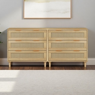 6-Drawer Rattan Storage Cabinet with Solid Wood Legs - Bed Bath ...