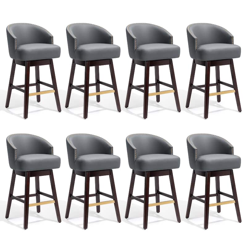 Bar Stools PU Leather / Linen Fabric Upholstered Solid Wood Swivel Barstool Set of 2/4