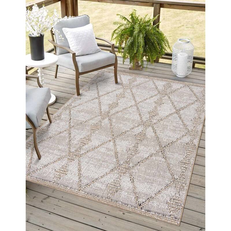 Hauteloom Butch Living Room, Bedroom Patio Outdoor Area Rug - Farmhouse - Taupe,Beige - 2' x 3'
