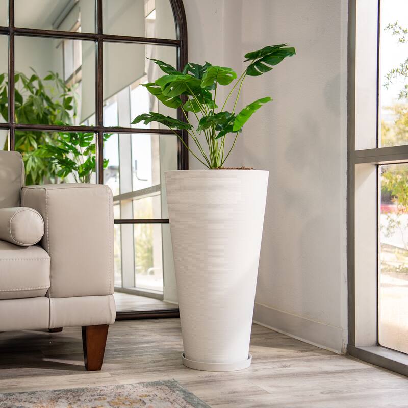 XBrand Modern 28-Inch Tall Round Planter, Modern Tapered Planter Perfect for Indoor & Outdoor Planter, Patio Décor