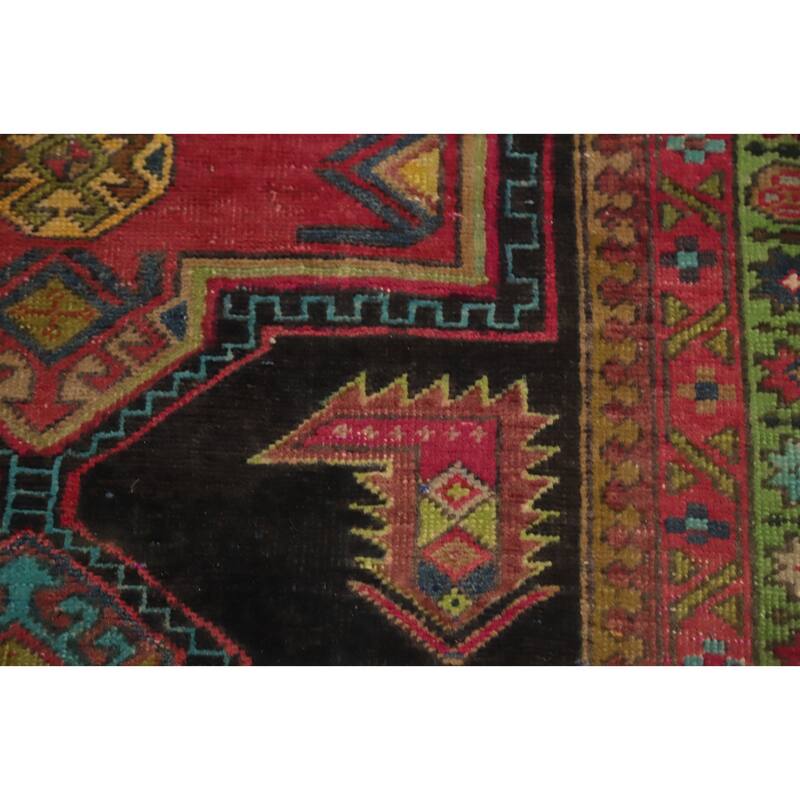 Hand Knotted Oriental 100% Wool Carpet Traditional Geometric Black Ardebil Runner Rug - 10' 9'' X 3' 4''