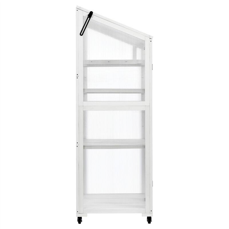 62inch Height Wood Large Greenhouse Balcony Portable Cold Frame with Wheels and Adjustable Shelves